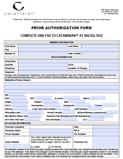 catamaran prior authorization form